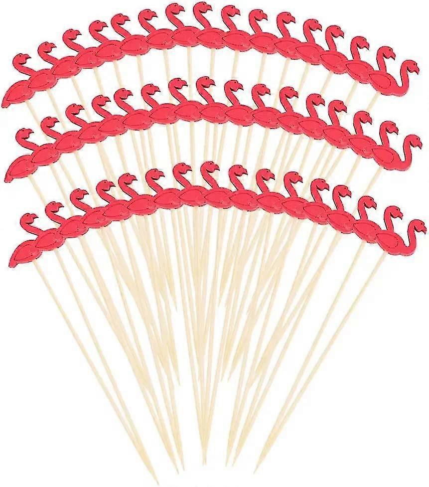 100-pack Of Fun Flamingo Bamboo Skewers, Perfect For Cocktail Party Or Bbq Snacks (4.72")