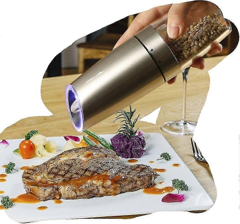 Electric Salt and Pepper Grinder with Blue LED Light - Automatic Gravity Control Kitchen Mill Shaker - 1PC