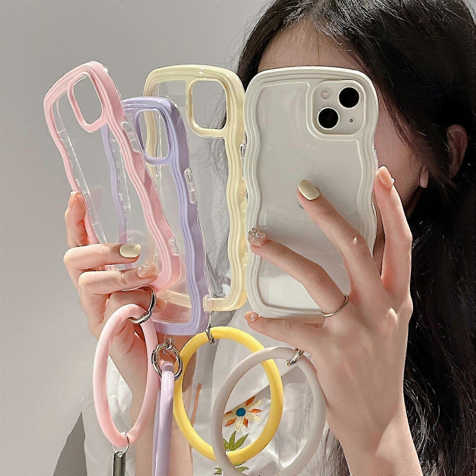Wavy Shape Silicone Transparent Phone Case Compatible With Iphone 13/pro/pro Max With Reusable Round Bracelet
