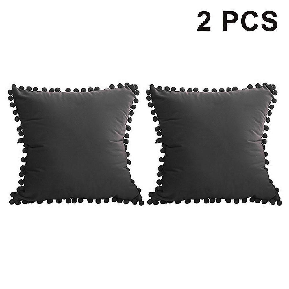Throw Pillow Covers with Pom-poms Soft Particles Velvet Solid Cushion