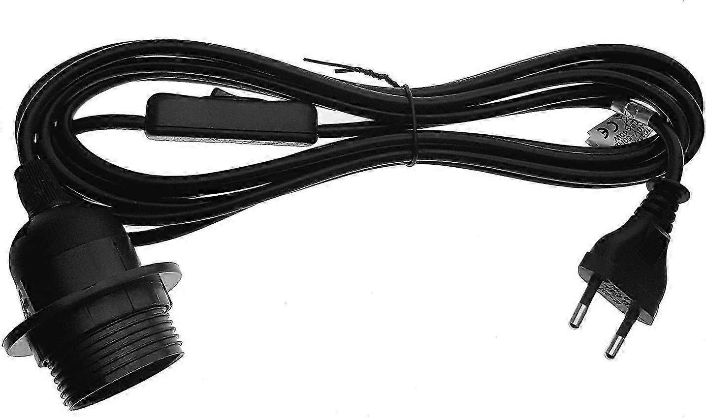 Socket with switch TG1011-350B Black E27 socket with 3.5m power cable Screw ring switch Lamp pendant light