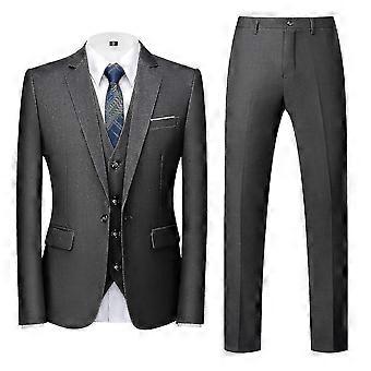 Men's 3 Pieces Elegant Solid One Button Slim Fit Suit Sets-b