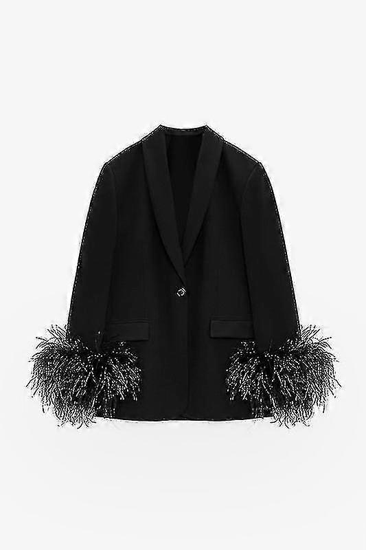 Damen Langarm Open Front Blazer Casual Work Office Jacke