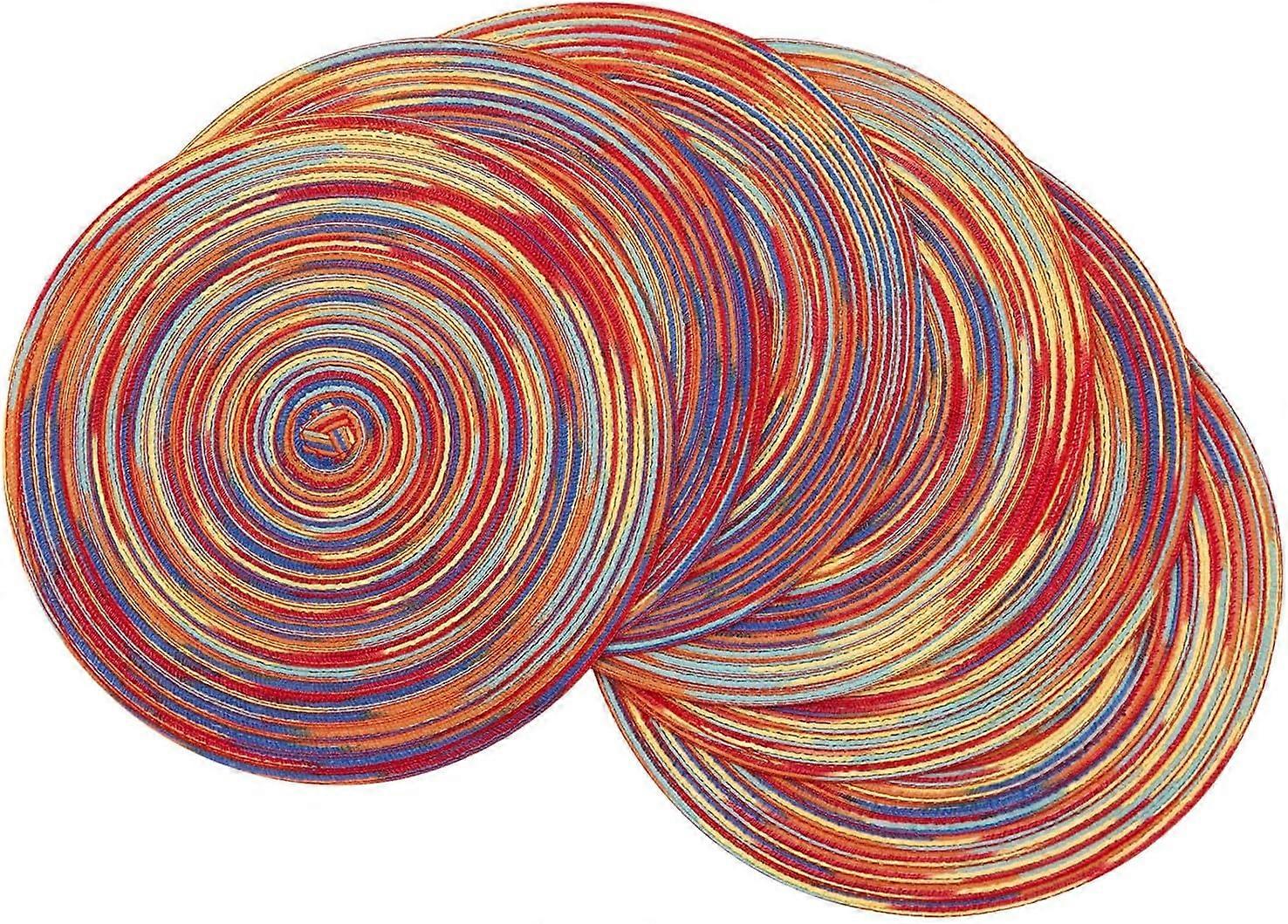 Dww-Lot de 6 Sets de Table Coton Tress 38x38cm Set de Table Rond Lavable Rsistantes  la Chaleur Set de Table Nol Antidrapant Napperon Dcoration