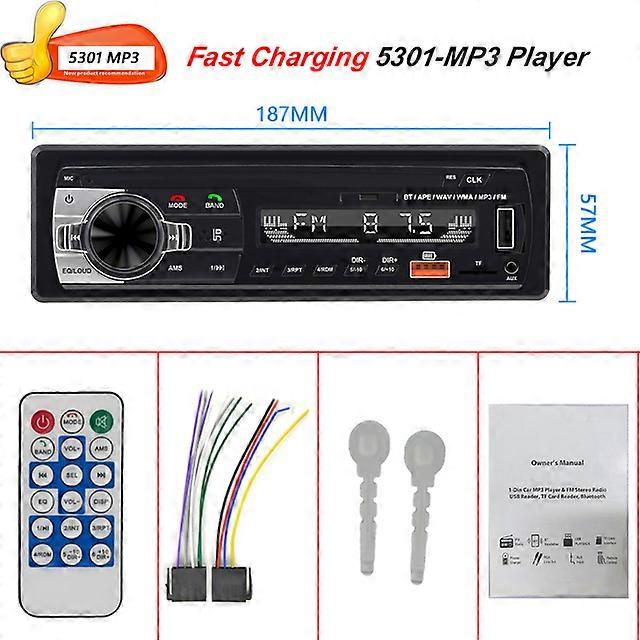 JSD-520 1 Din Car Radio Tape Recorder 5301 Bluetooth MP3 Player FM Audio Stereo Receiver Music USB/SD In Dash AUX Input