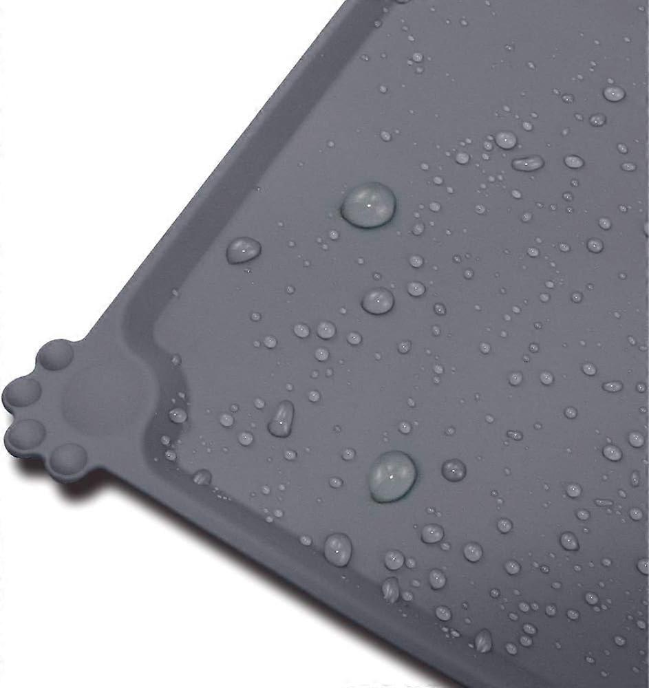 Non-Slip Pet Feeding Mat, Cat and Dog Bowl Mat, Waterproof, 53 x 37cm, Gray