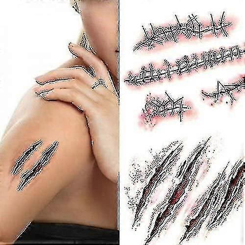 HD الترا واقعية هالوين الوشم يتوهم اللباس حزب زي ماكياج مؤقت الوشم ملصقات الديكور الجروح وهمية