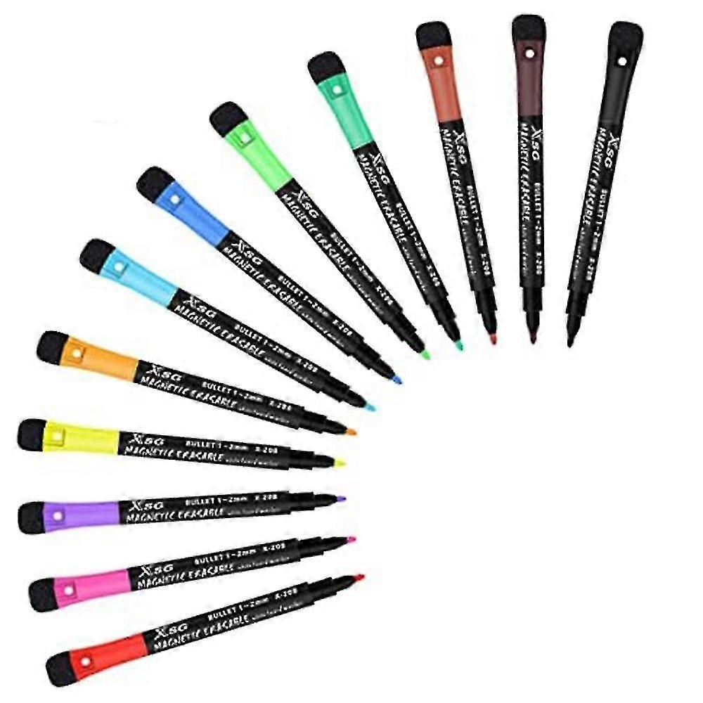 12pc Magnetic Whiteboard Pens With Eraser Dry Wipe Markers Whiteboard Markers Outline Marker Pens W