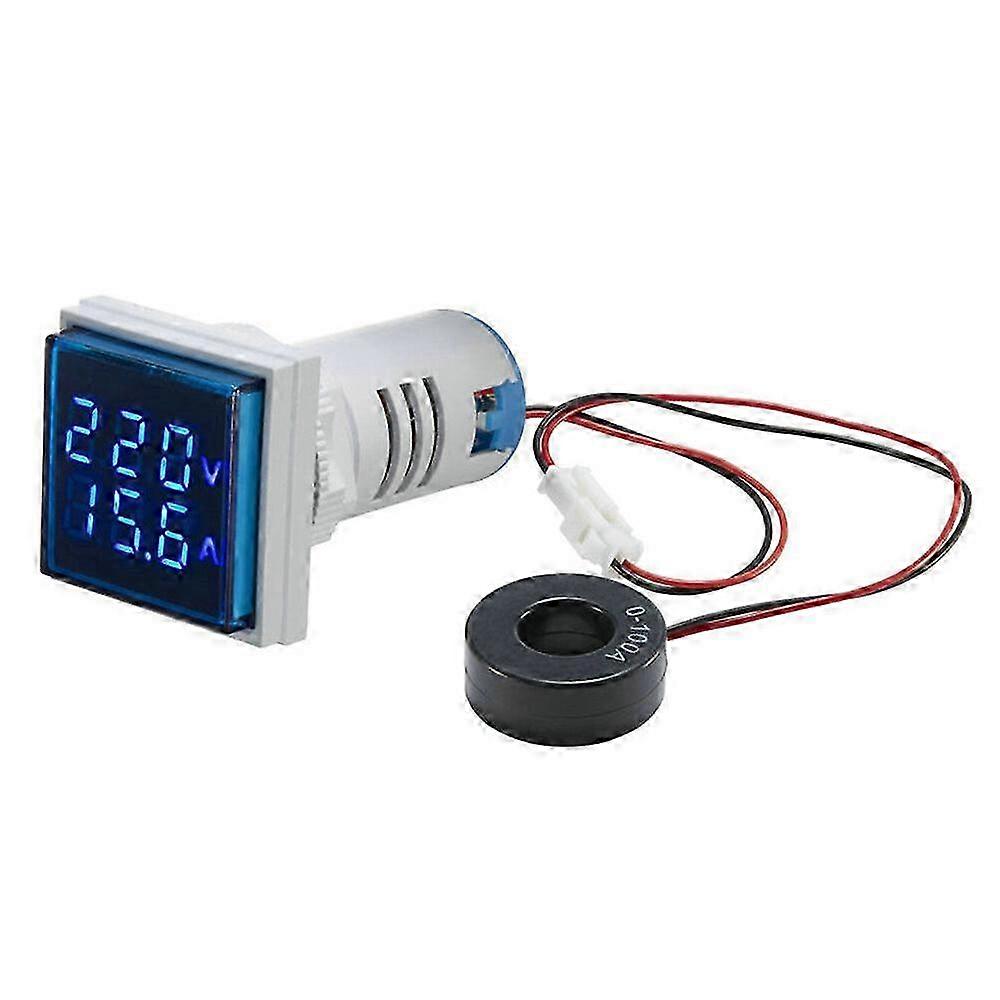 2 in 1 Square Digital Voltammeter AC Voltmeter Ammeter LED Digital Screen 0-100A 60-500V White