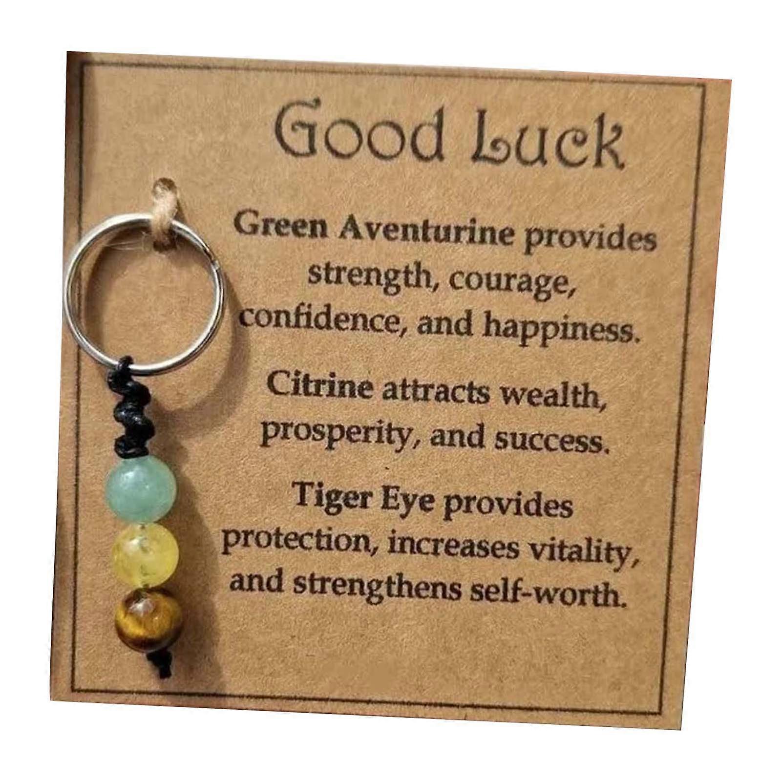 Healing Faux Gemstone Key Chain Attach with Greeting Card for Emotional Support & Anti-Anxiety Creative Colorful Stone Bead Chain with Key Ring Fashio