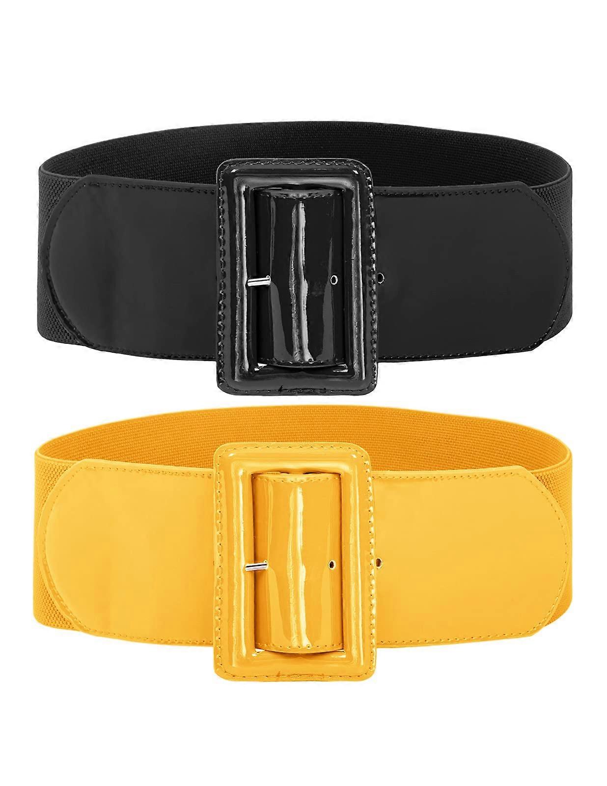 Elastisk bælte til kvinder Brede elastiske bælterSort+gul