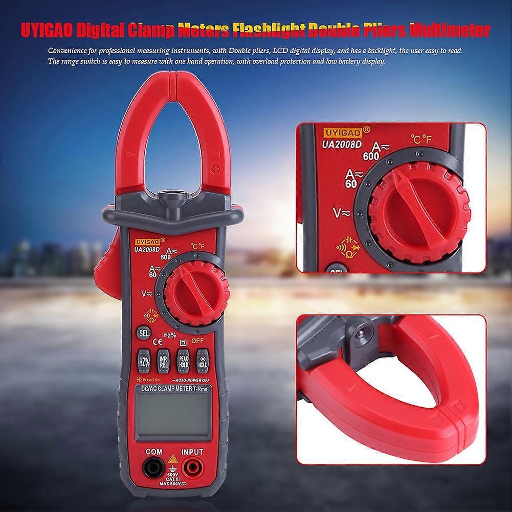 UYIGAO Digital Clamp Meters Flashlight Double Pliers Temperature Capacitance Multimeter UA2008D