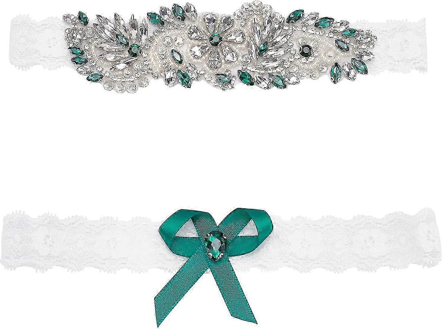 2 stuks Lace Bruids Kousenband Rhinestone Bruiloft Bruids Kousenband Set Rhinestone Kousenband