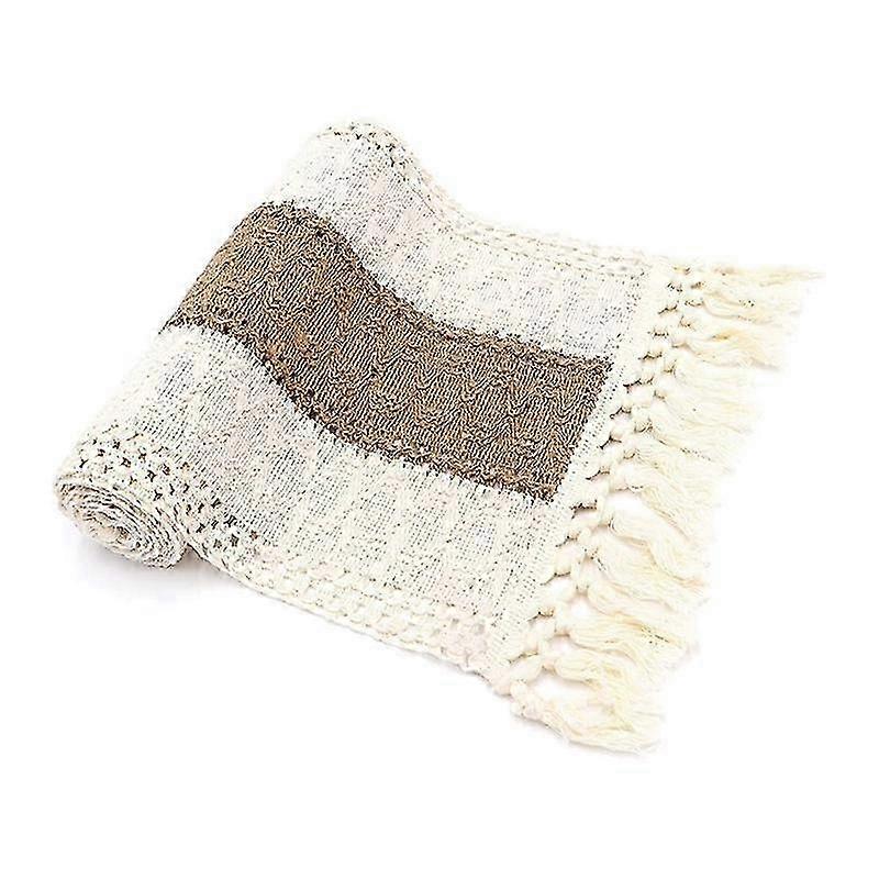 Macrame Table Runner 71Inch Long compatible Home Decor Boho Table Runner Cream & Brown Farmhouse Tab