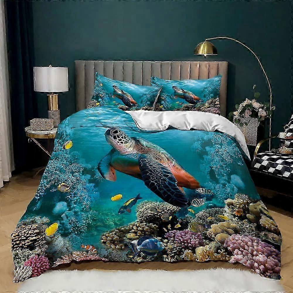 J3863 Bed Sheets Sea Turtle Bedding Set,Ocean Beach Duvet Cover
