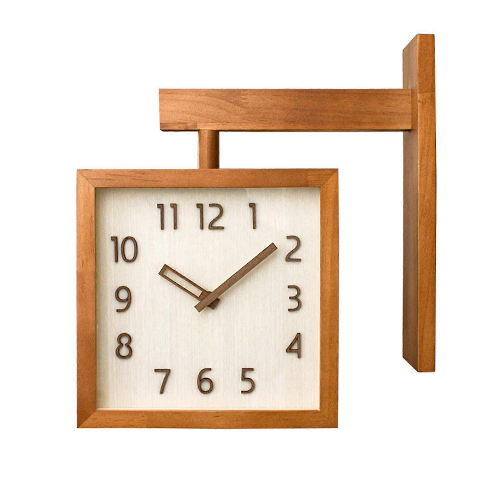 Double-Sided Wooden Wall Clock - Silent Square Corner Clock for Living Room
