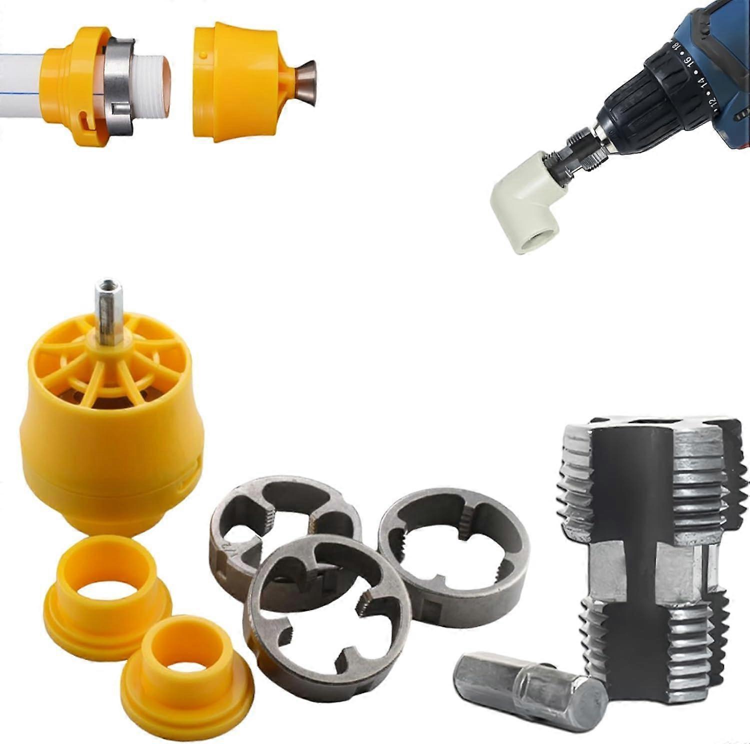 3 Dies PVC Pipe Threader Kit for Electric Drill - Plumbing Tool Compatible with 1/2", 3/4", 1" Pipes