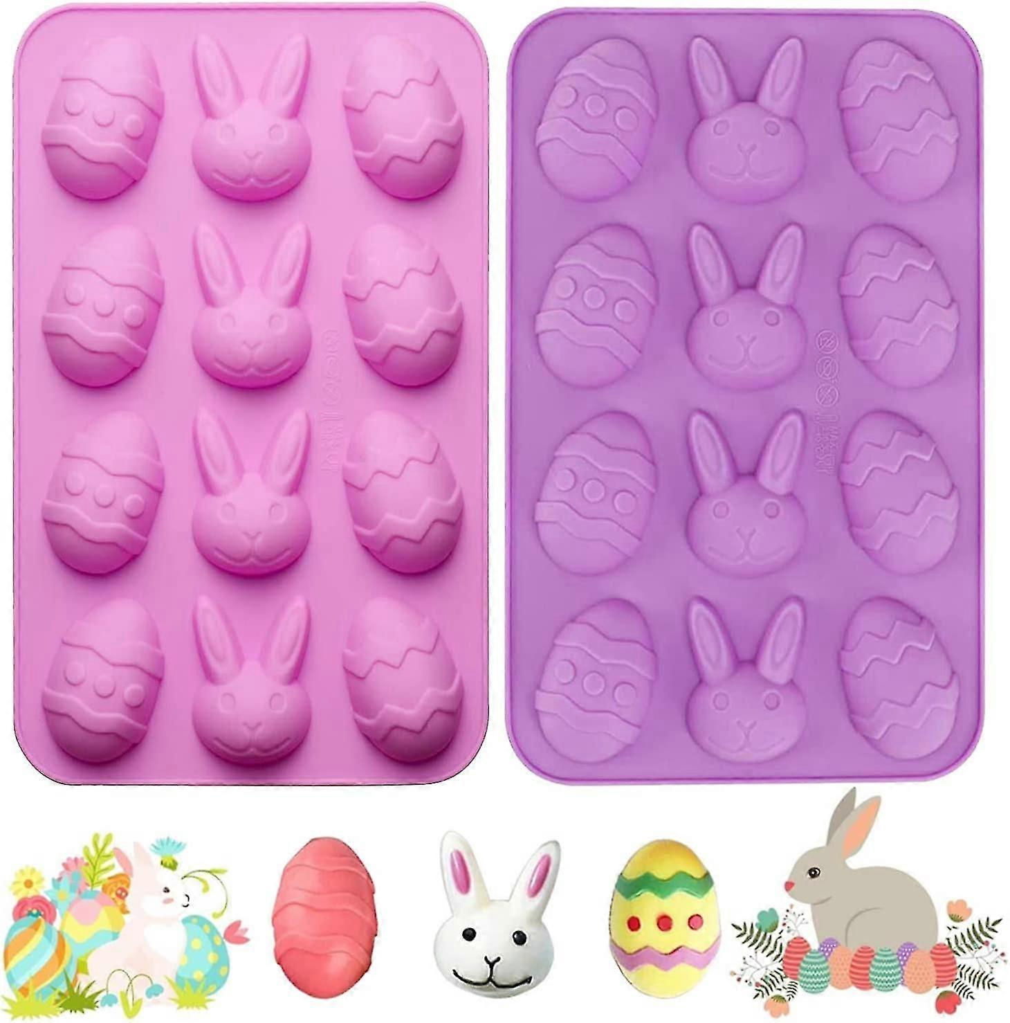 2 Pack Easter Egg And Bunny Silicone Molds For Chocolate. 3d Rabbit Egg Silicone Candy Molds Easter Cookie Baking Mould