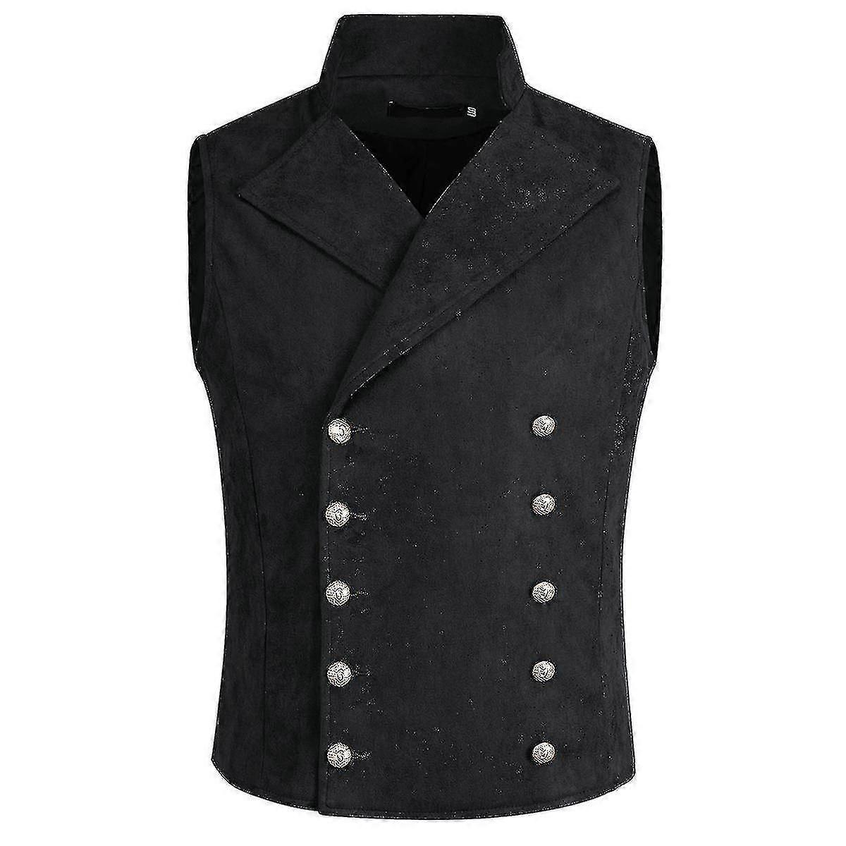 "Men's Double Breasted Suit Vest Retro Solid Color Stand Collar Vest"