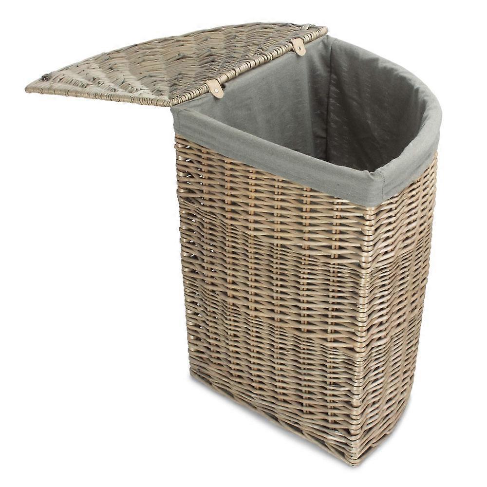 Antique Wash Corner Laundry Basket With Grey Sage Lining