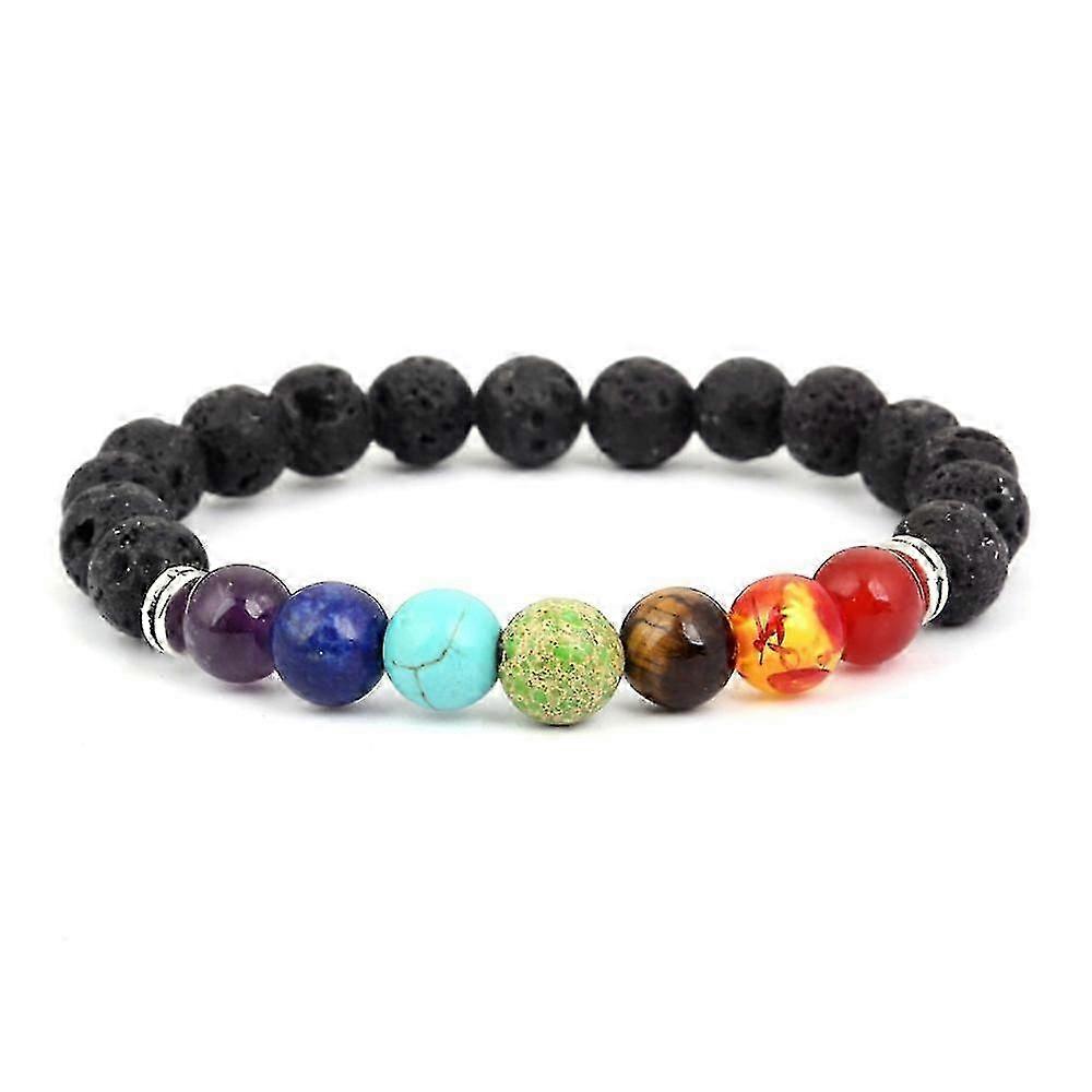 7 チャクラクリスタル溶岩ストーンズブレスレットヒーリングビーズバングルジュエリーリリーフ心配