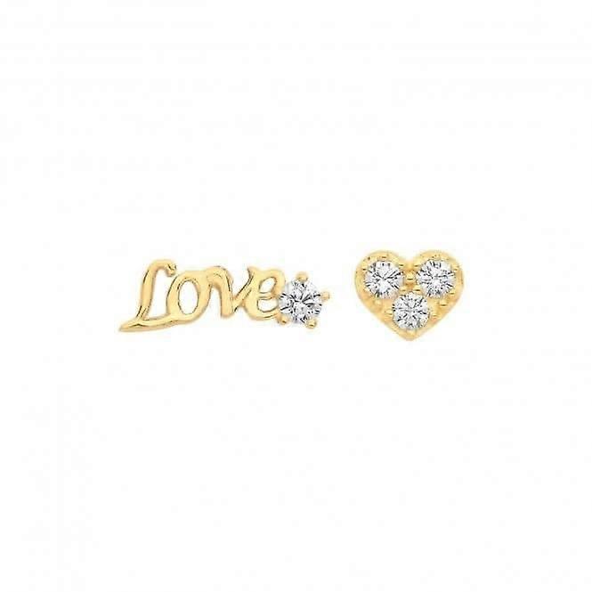 9CT Yellow Gold Love Set Stud Earrings with Zirconia ES1633