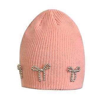 Girls Knit Bowknot Beaded Beanie Female Beanie Cap Winter Autumn Hats Warmer Bonnet Knitted Beanies Streetwear  White