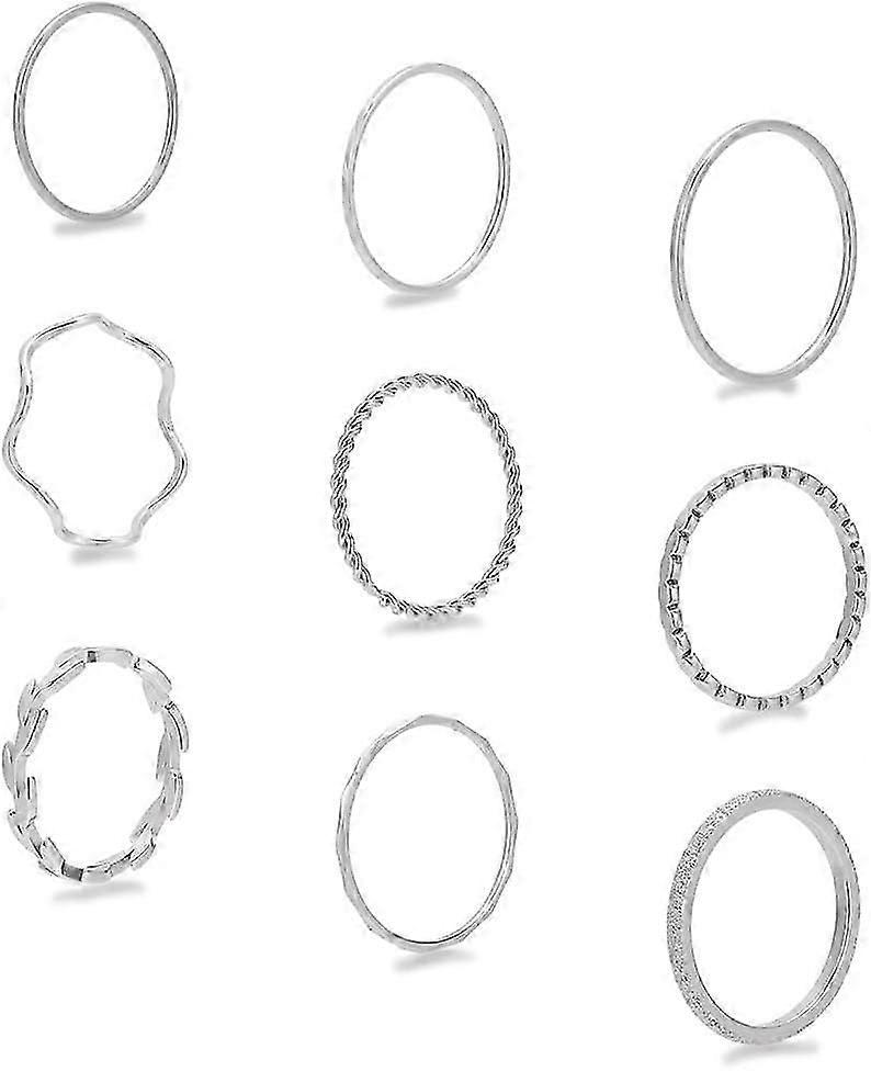 1mm Stainless Steel Rings Stackable Ring Set for Women Fashion Simple Plain Knuckle Stacking Midi Thumb Dainty Thin Stackable Statement Rings Set Silv