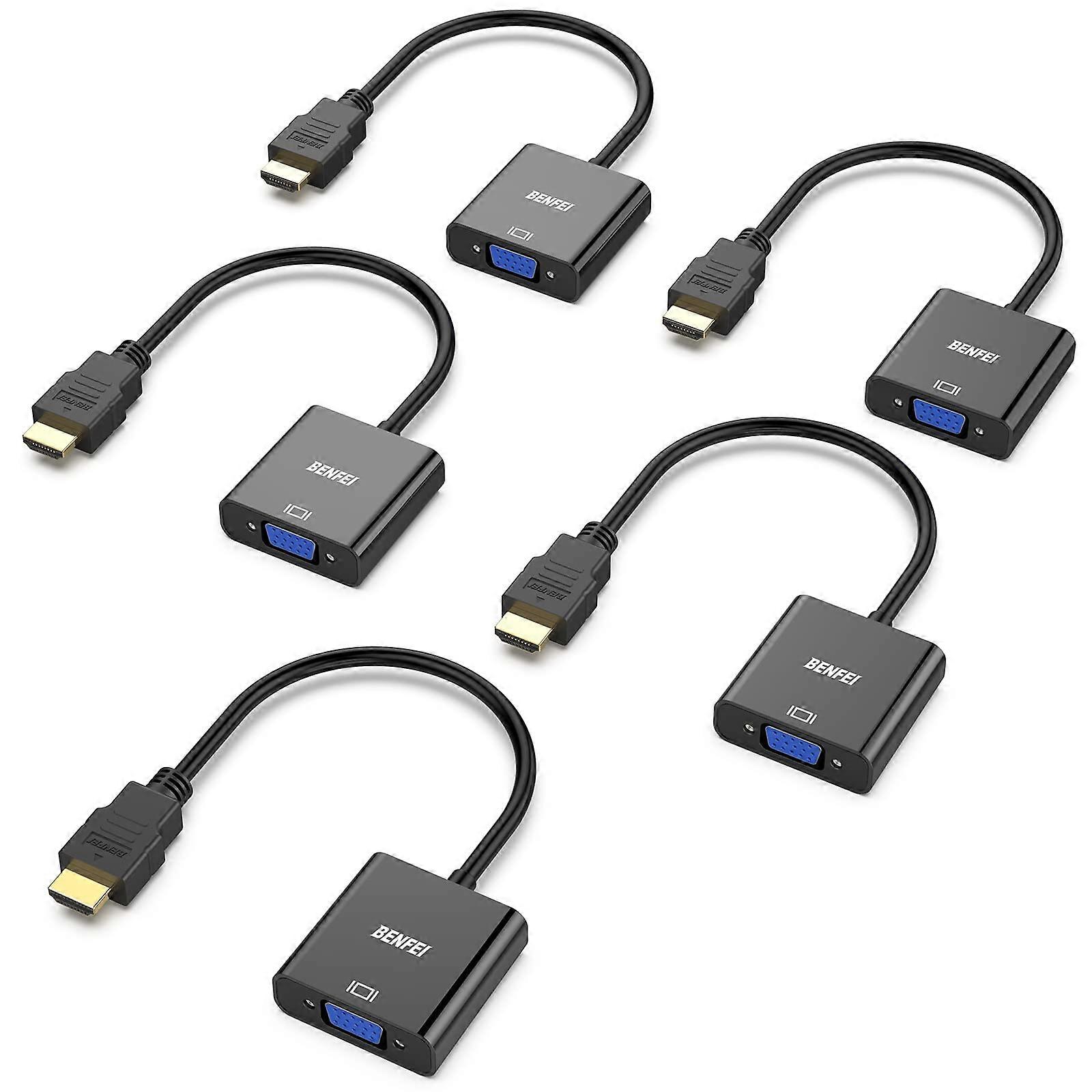 5 Pack Gold-Plated HDMI to VGA Adapter for Computer Desktop