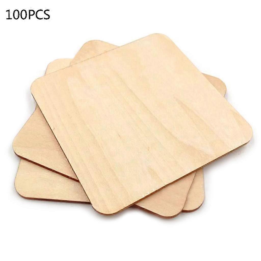 100x Wooden Blank Plaque Square Wood Pieces Tags DIY Craft Pyrography Projects G Khaki