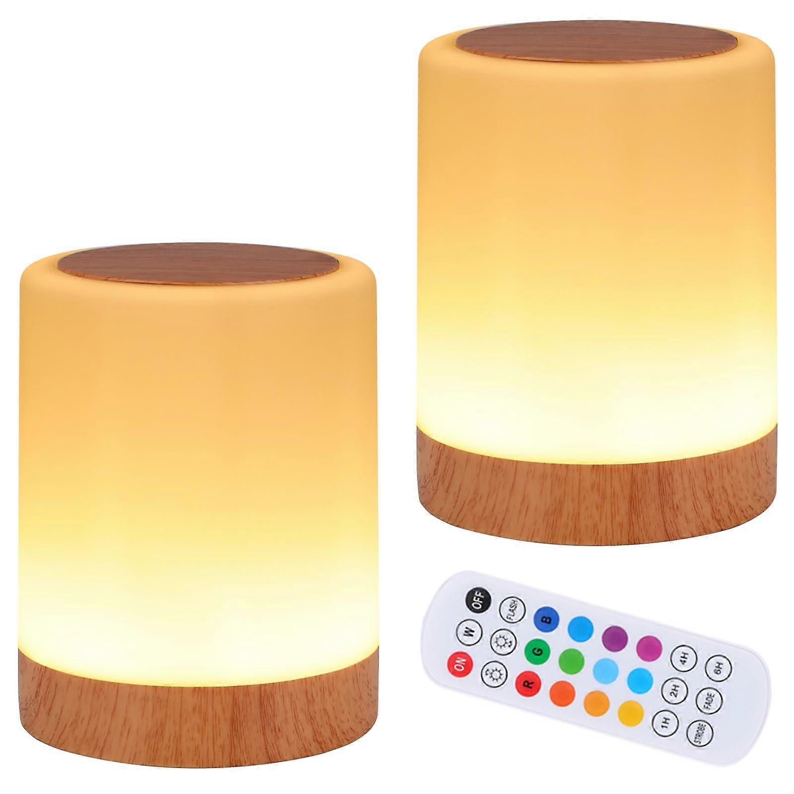 Touch Bedside Table Lamp 2 Pack - USB Rechargeable Dimmable Desk Lamp with 13 RGB Colors, 5 Brightness Levels, Portable for Baby