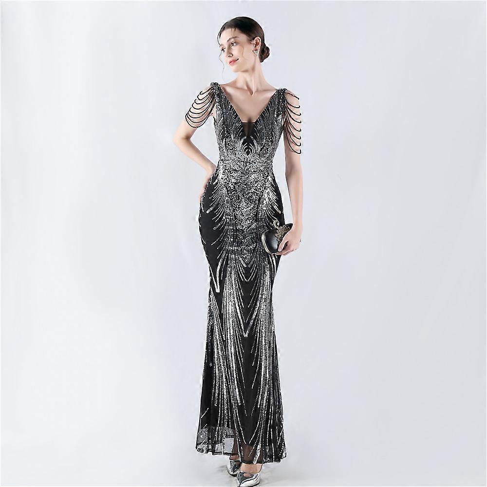 Elegantes langes Damenabendkleid Wunderschöne Kleider mit Perlen
