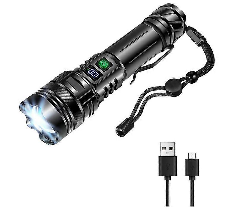 Torches LED Super Bright, 10000 Lumens Rechargeable LED Torch, USB Tactical Flashlight, IP65 Waterproof, 5 Light Modes Zoomable(Black)