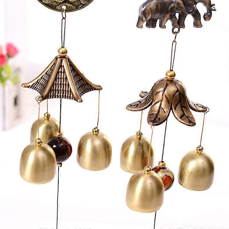 Elephant copper wind chime - big and small elephants + round elephant