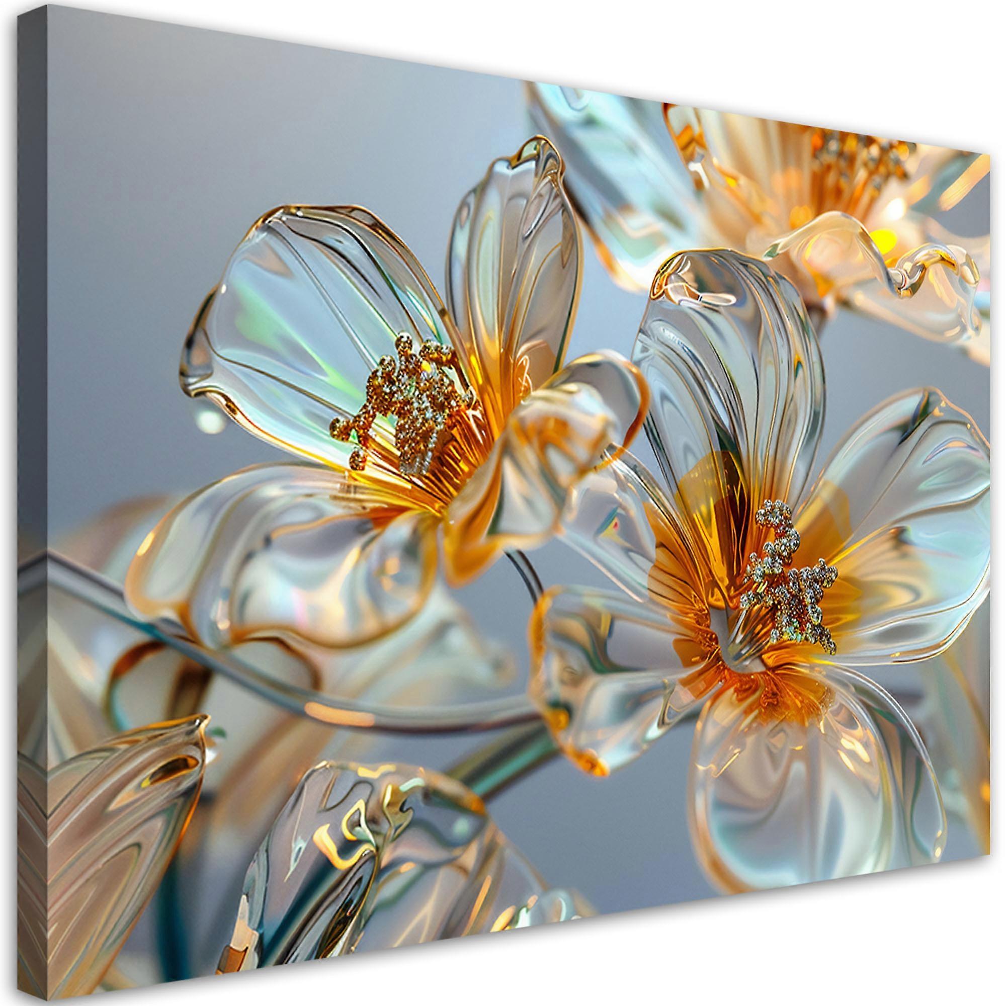 Impression sur toile, Fleurs en verre diamant - composition - 60x40