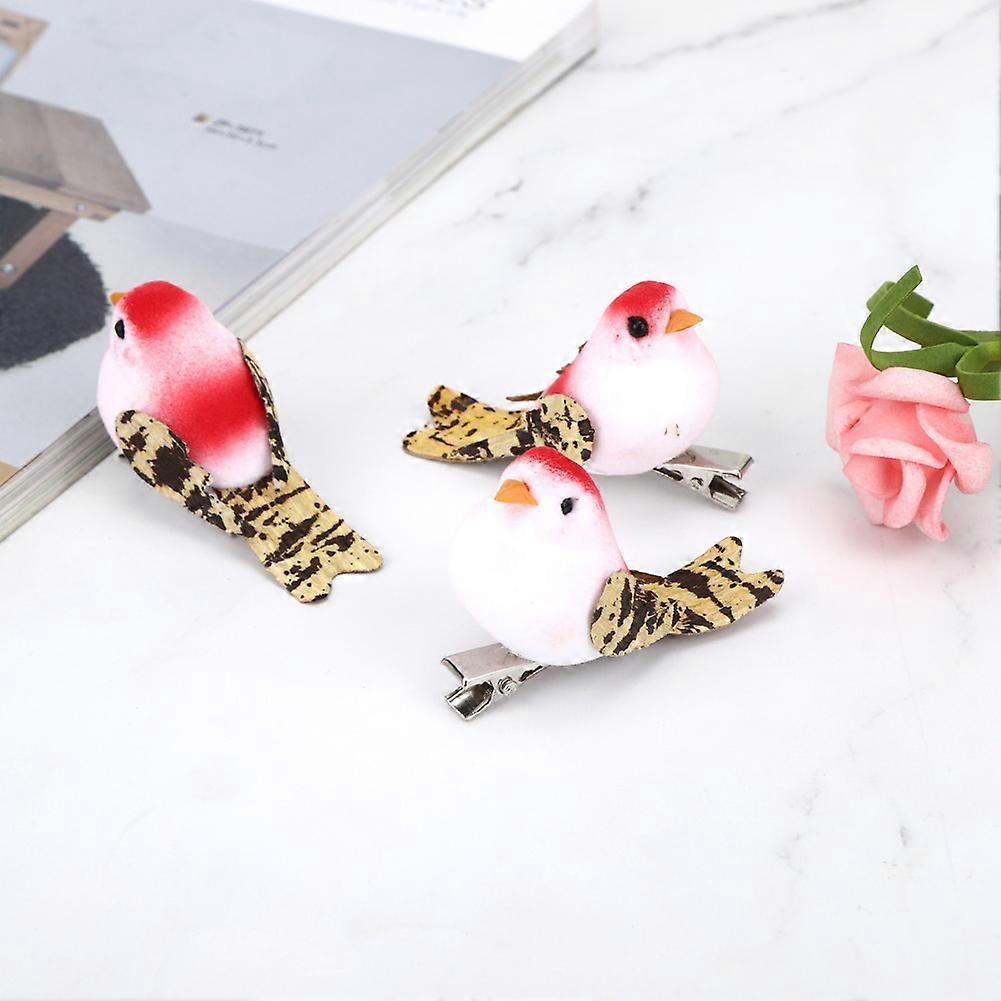 12Pcs Distinctive Artificial Simulation Bird Decor Garden Home Decoration Prop Red Color