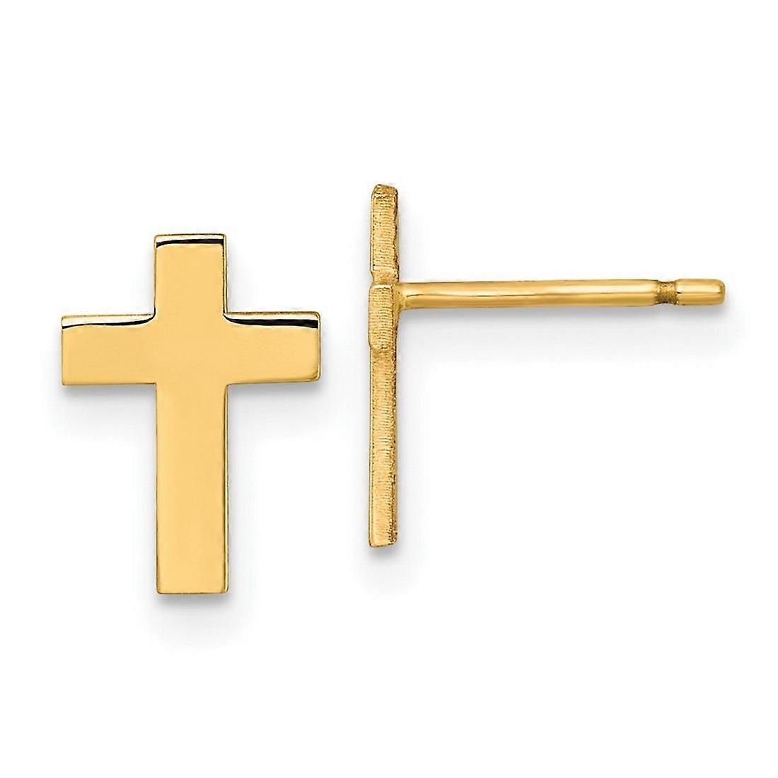 Or jaune massif 14 carats poli foi religieuse croix boucles d’oreilles 10,05 x 7,2 mm de large boucle d’oreille pour femmes