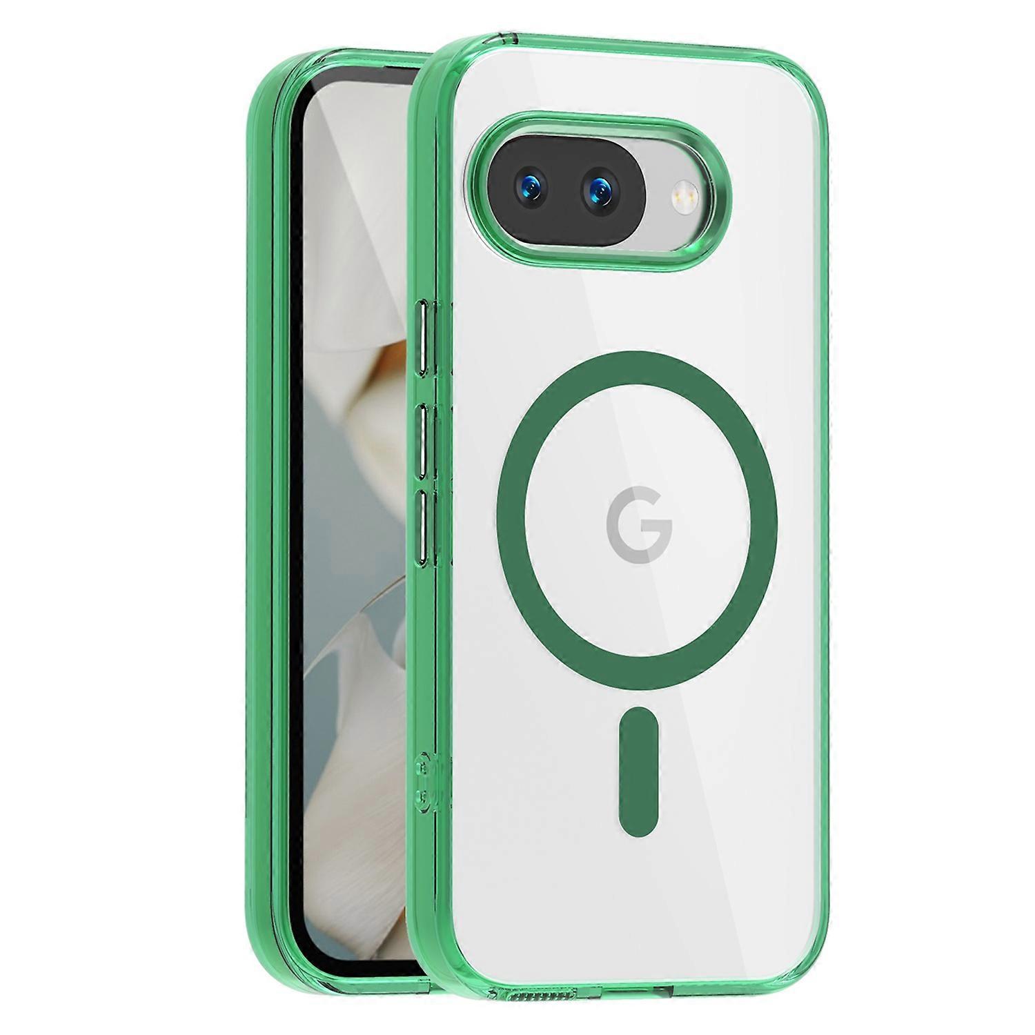 Para Google Pixel 9a Capa Compatível com MagSafe TPU+PC Capa de Telefone Transparente - Verde