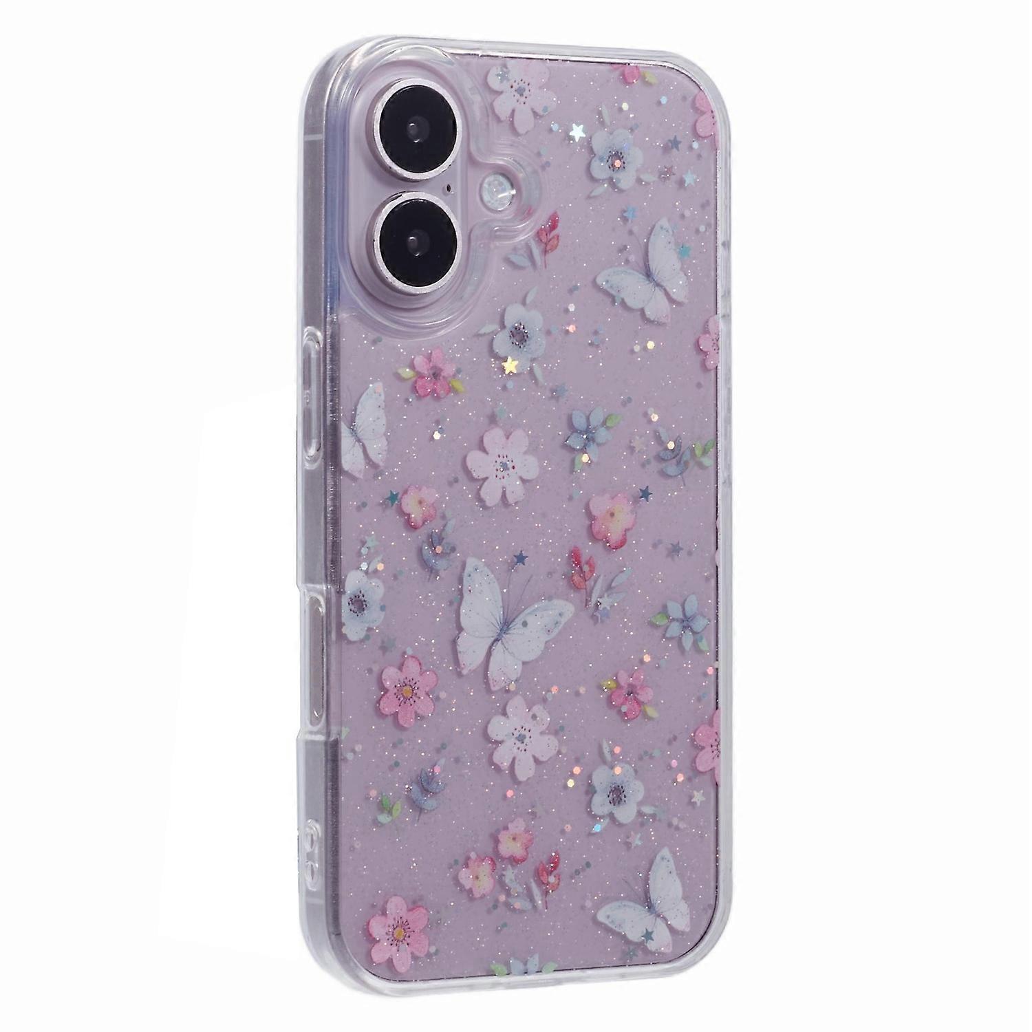 For iPhone 16 Plus Case Glitter Flower Epoxy Shockproof Phone Cover