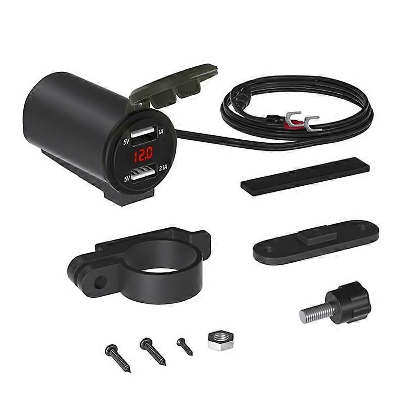 Motorcycle Charger Handlebar Dual USB Car Charger With Voltmeter.