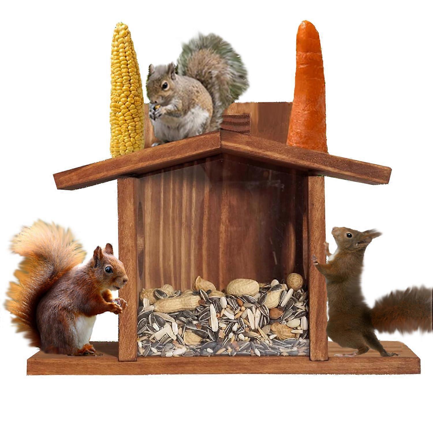 Wood Squirrel Feeder,Large Squirrel Feeders for Outside Tree,Wooden Chipmunk House Feeder