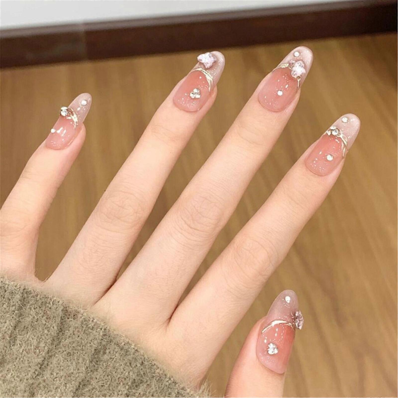 24個のキラキラキャッツアイプレスオンネイルアーモンドフェイクネイルフルカバー接着剤ネイルアクリル人工ネイルスティック