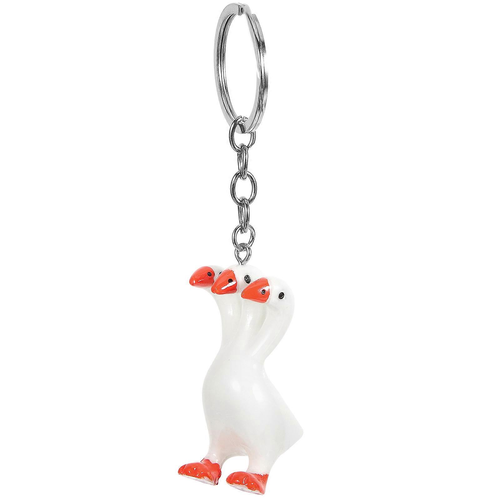 Resin Goose Keychain Lightweight Pendant Bag Charm Durable Metal Accessory for Cell Phone Decoration Unique Gothic Three Headed Design Gift for Women
