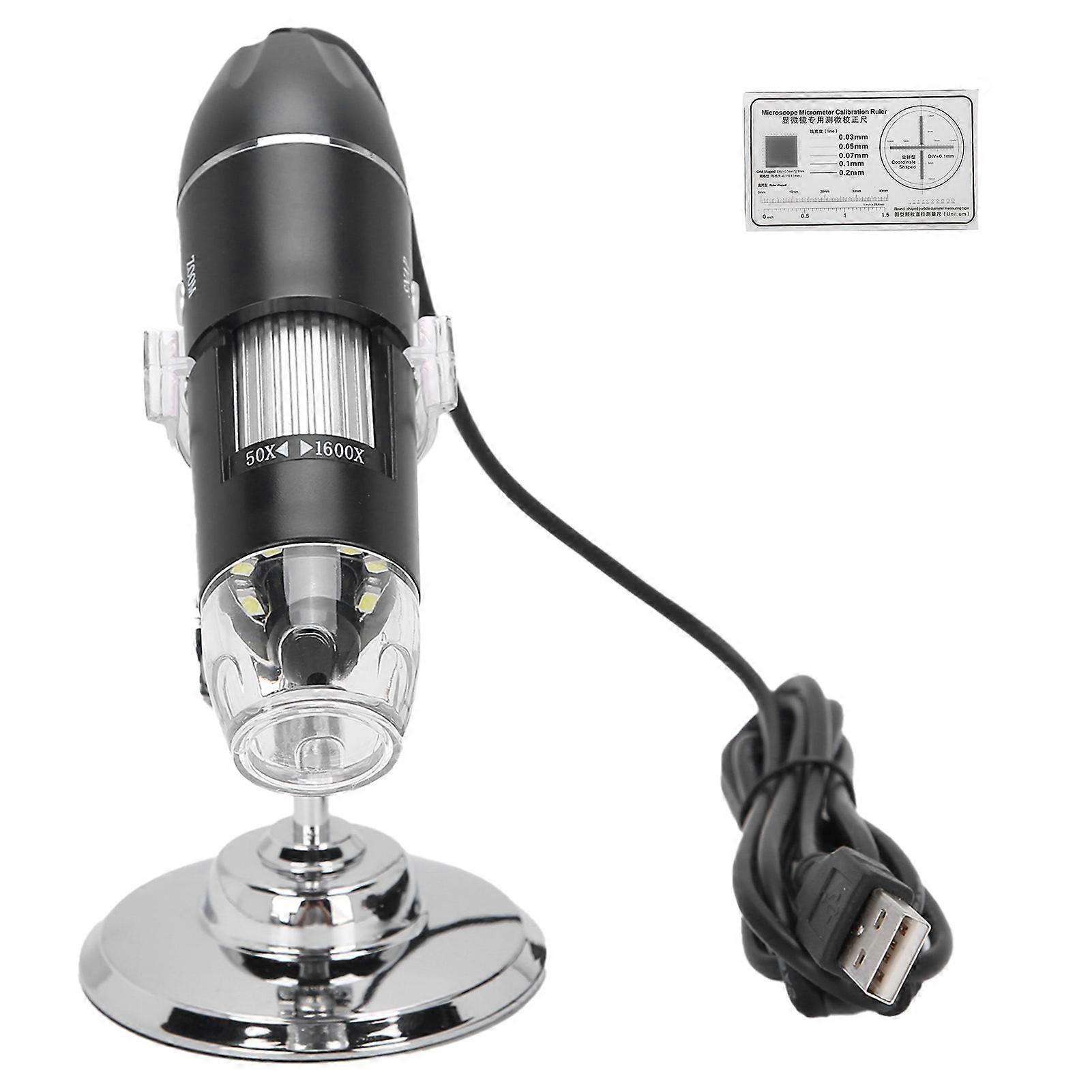Digital USB Microscope - 1600X Magnification, Adjustable Stand, 8 LED Lights