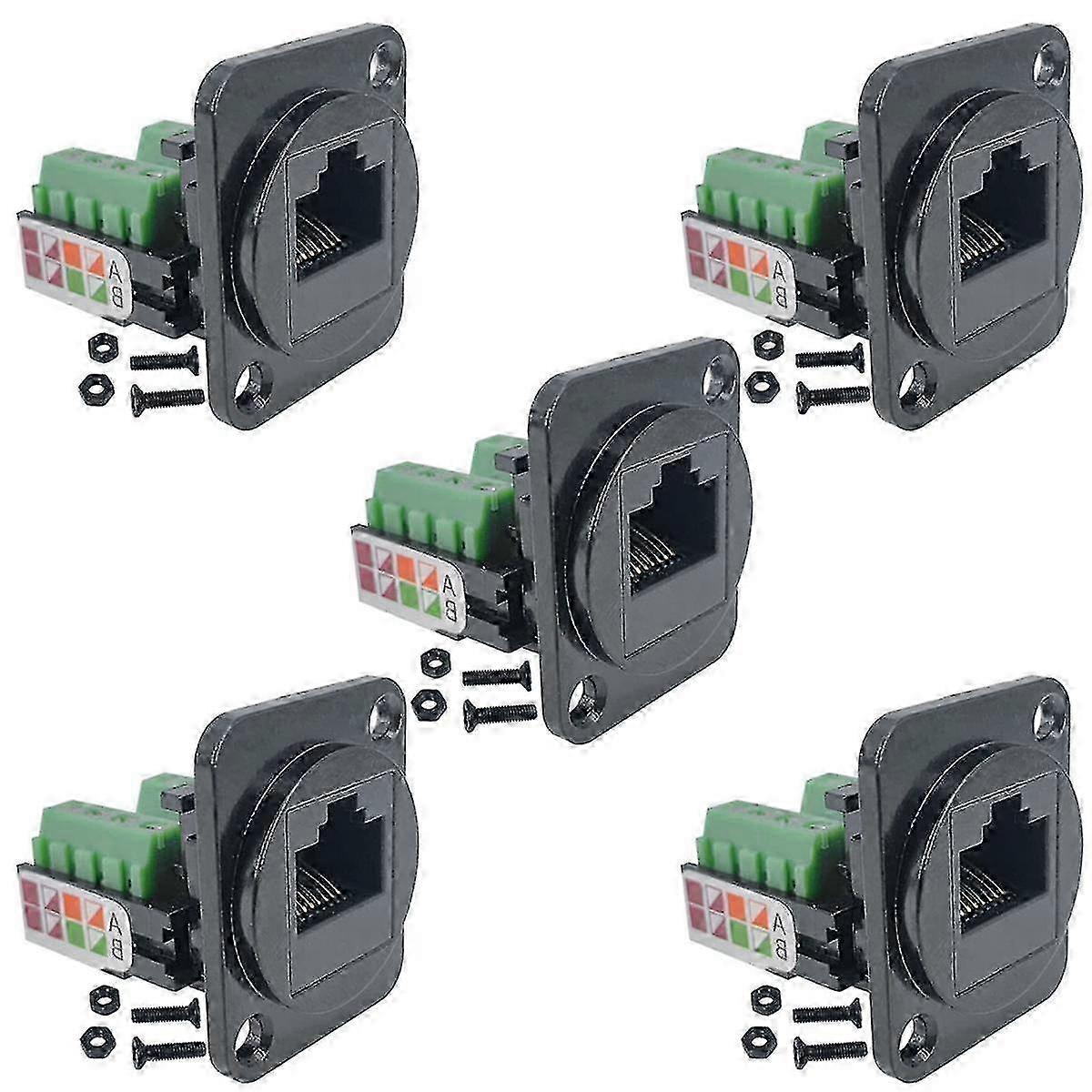 5PCS RJ45 Female to 8Pin Terminal Adapter, Panel Mount Screw Type D-Style 8P8C Connector