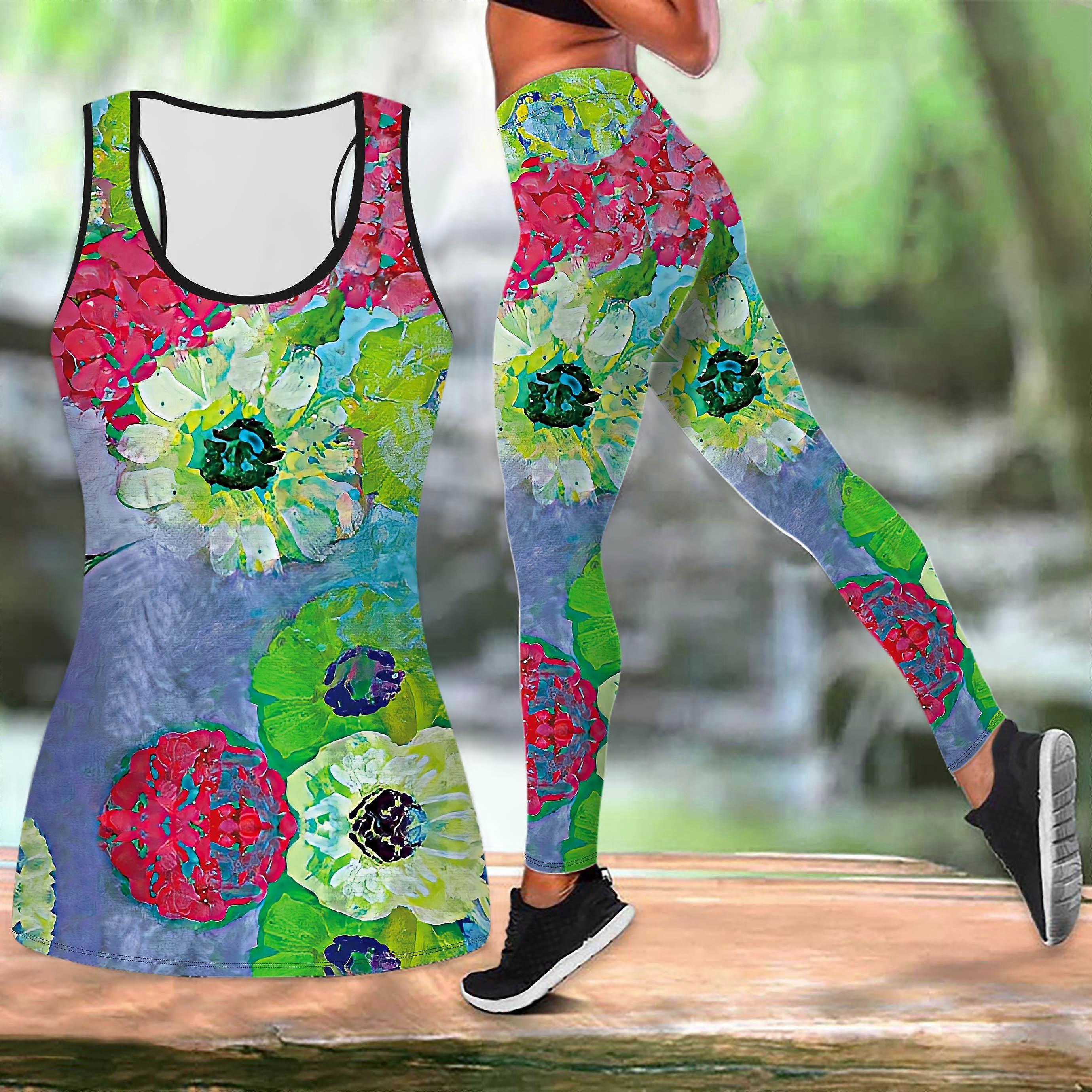 Λουλούδι αριθμός επτά Εκτύπωση στολή γιόγκα για γυναίκες Μόδα Προπόνηση Κολάν Fitness Sports Casual Yoga Set Αθλητικό κοστούμι