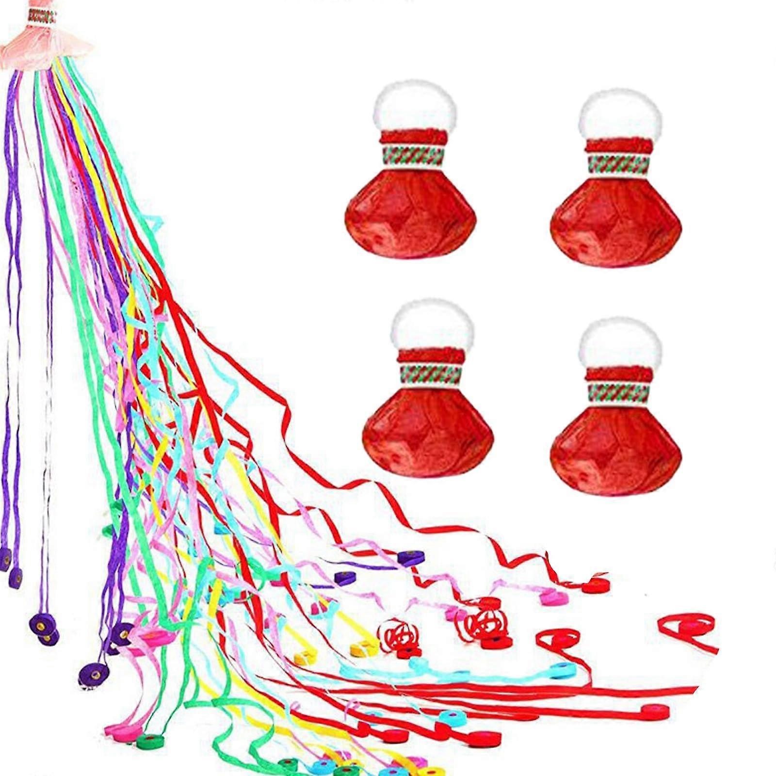 Hand Throw Confetti Streamer,Party Streamers,No Mess Confetti Magic Paper Cracker,Streamers Popper (Red, 4Pcs)