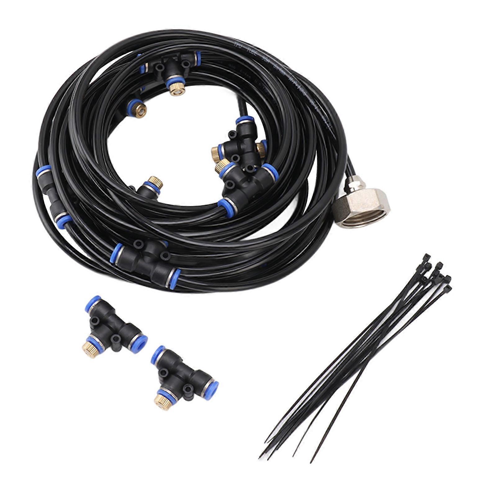 Patio Misting Cooling System 8m Hose Brass Nozzle Set 9pcs