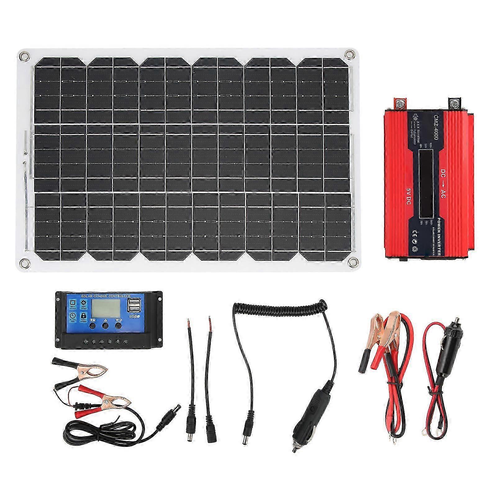 Solar Panel System With Color Display Dual Usb4.2a 18w18v Solar Panel 30a12v 24v Solar Controller Inverter For Camping Red 12v To 230v