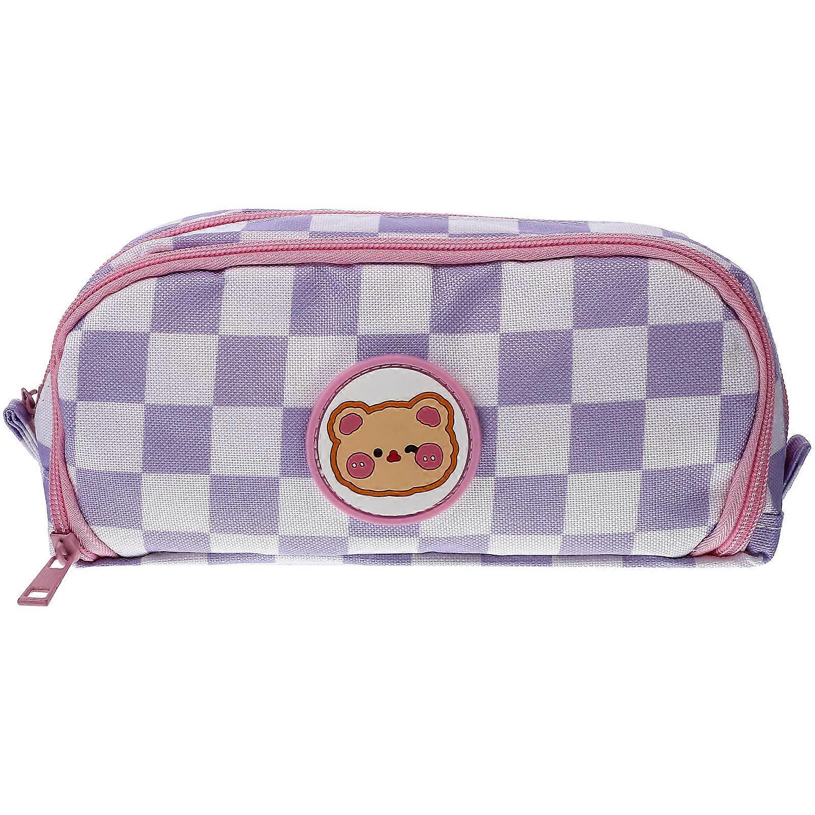 School Pencil Case Large Storage Pen Bag Office Use Work Rectangular Purple 22X12cm Makeup Bag 1Pcs